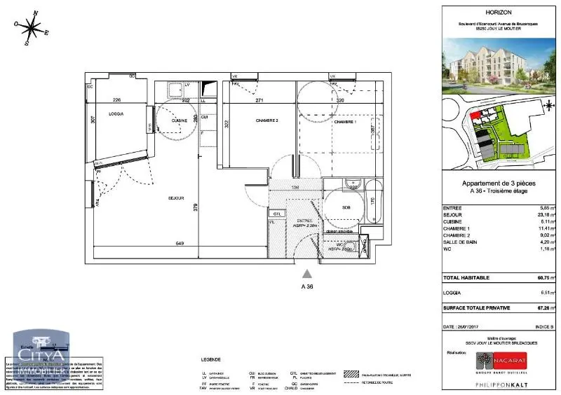 Photo 7 Appartement 3 pièces 60.74m²