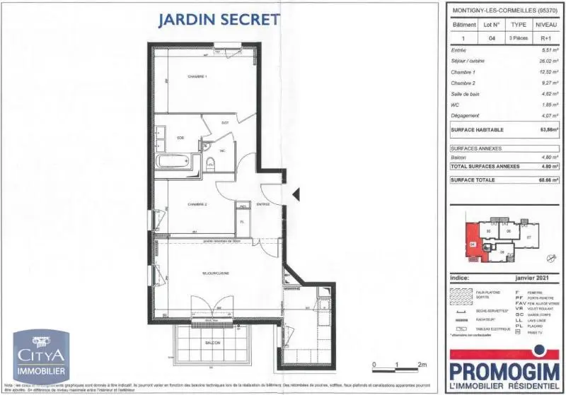 Photo 1 Appartement 3 pièces 63.86m²