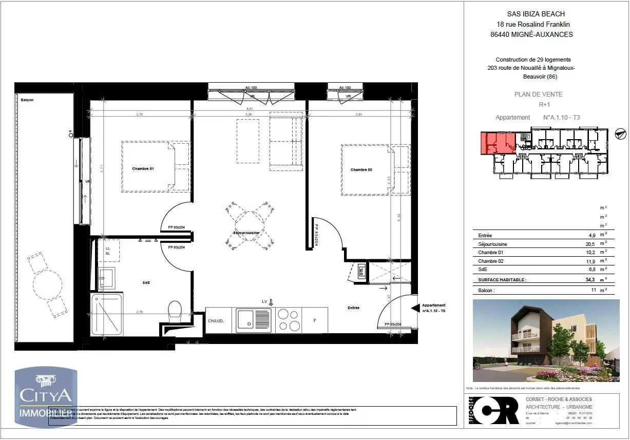 Photo 3 Appartement 3 pièces 54.3m²