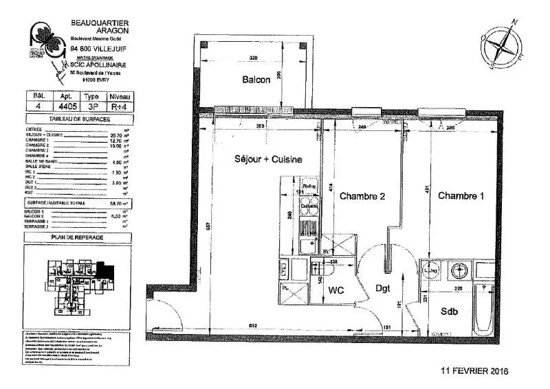 Photo 1 Appartement 3 pièces 58.7m²