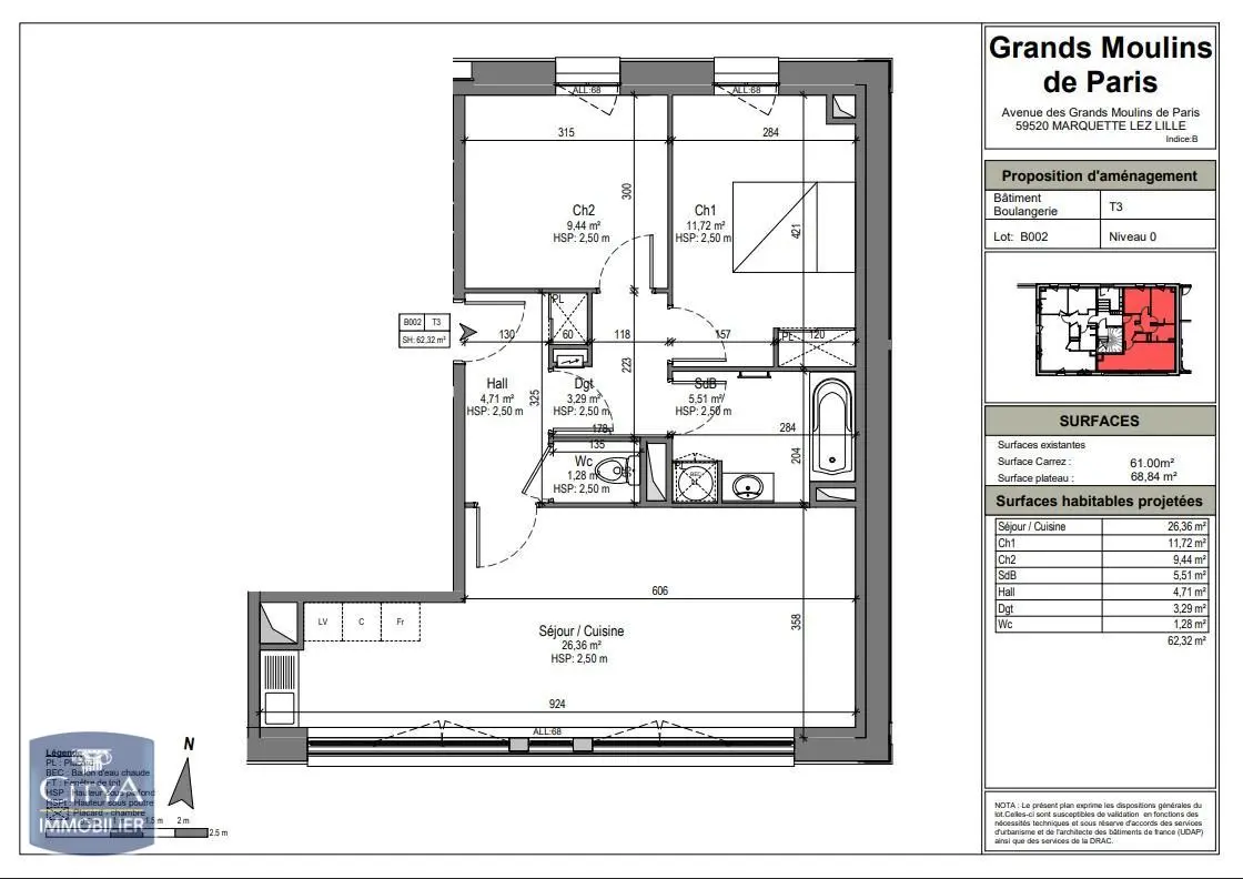Photo 2 Appartement 3 pièces 61.57m²