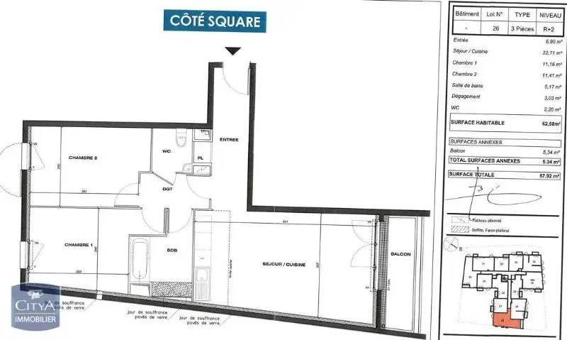 Photo 5 Appartement 3 pièces 62.58m²