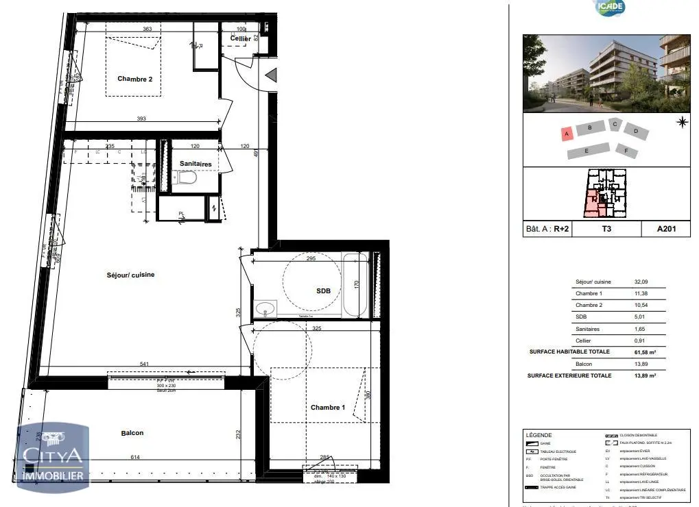 Photo 2 Appartement 3 pièces 61.58m²