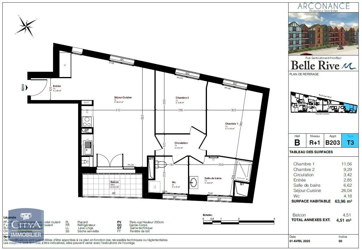 Photo 2 Appartement 3 pièces 63.96m²