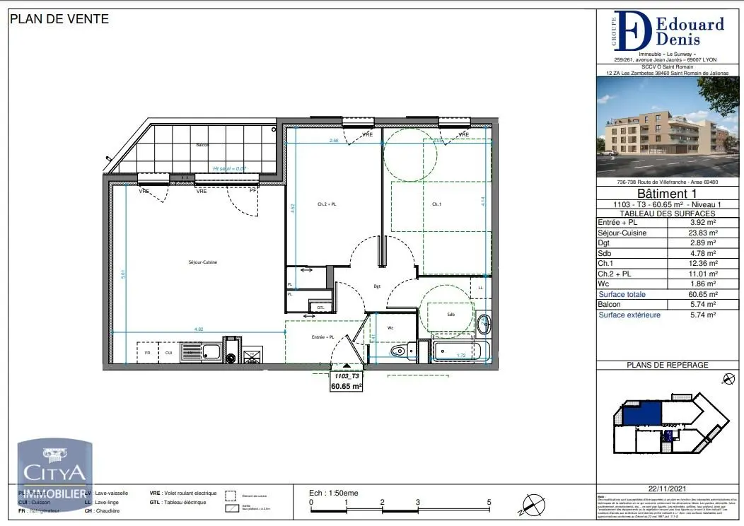 Photo 2 Appartement 3 pièces 60.65m²