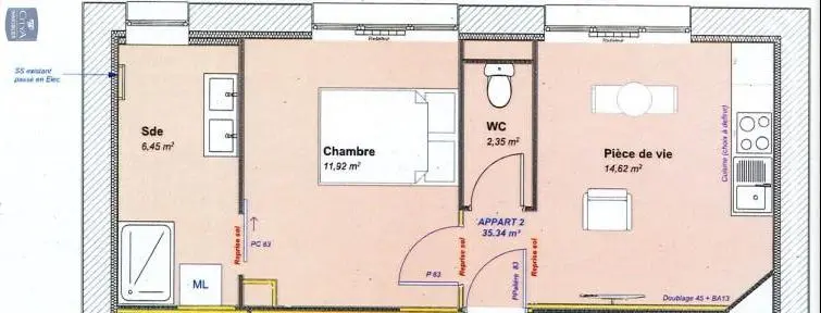 Photo 4 Appartement 2 pièces 34.1m²