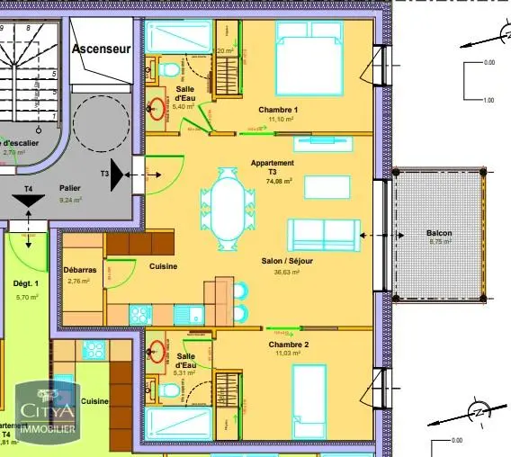 Photo 2 Appartement 3 pièces 74m²