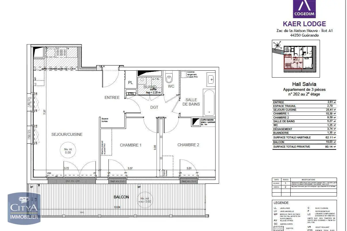 Photo 2 Appartement 3 pièces 62.11m²