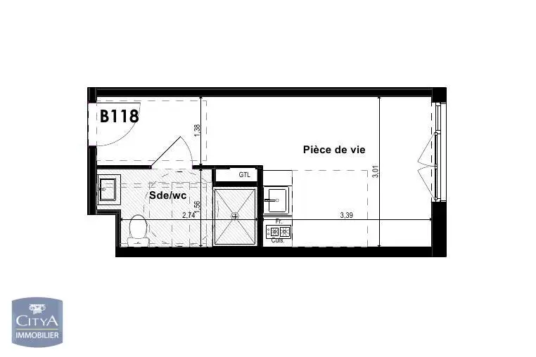 Photo 1 Appartement 1 pièce 19.14m²